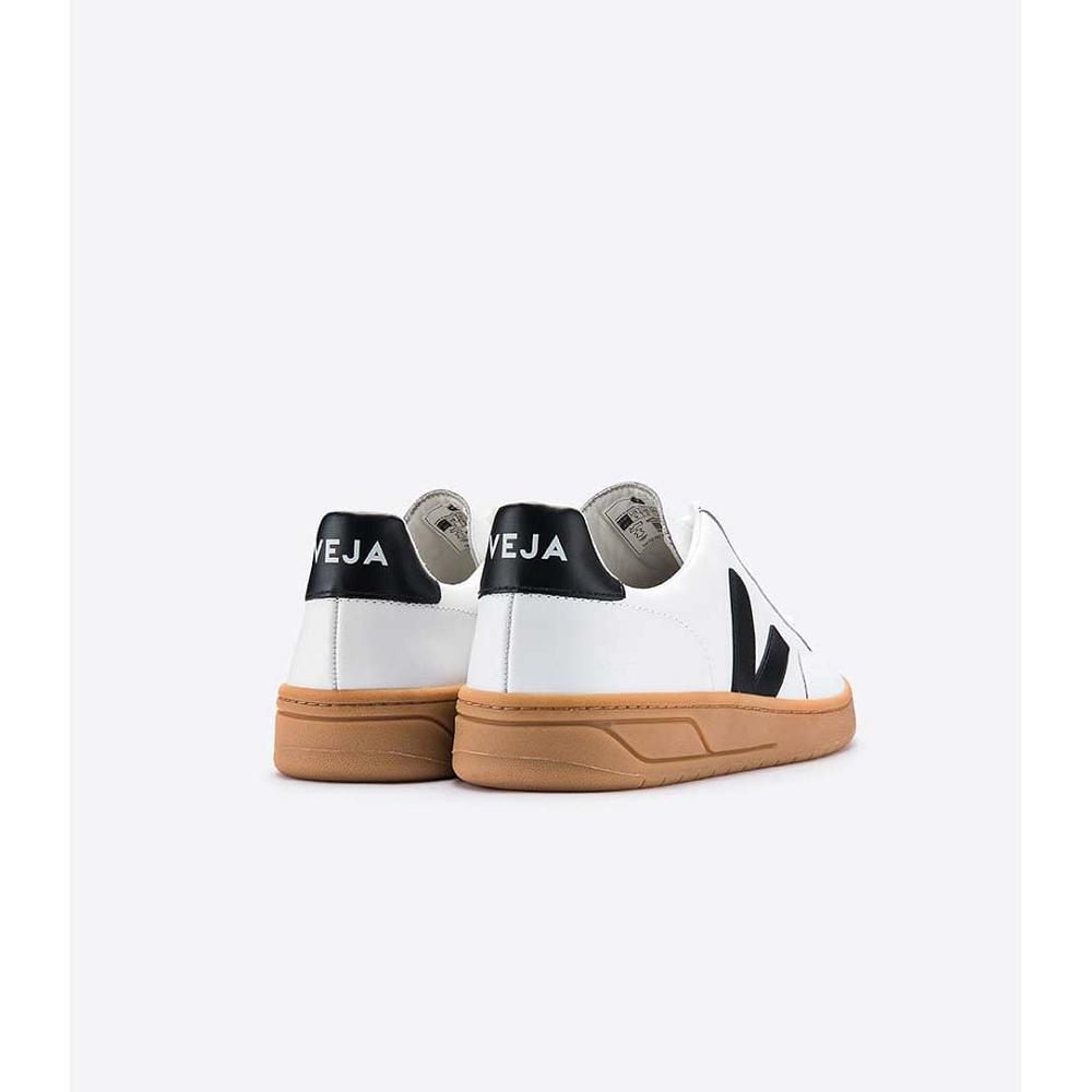 Veja V-12 LEATHER Sneakers Dames White/Black/Beige | BE 670LIS